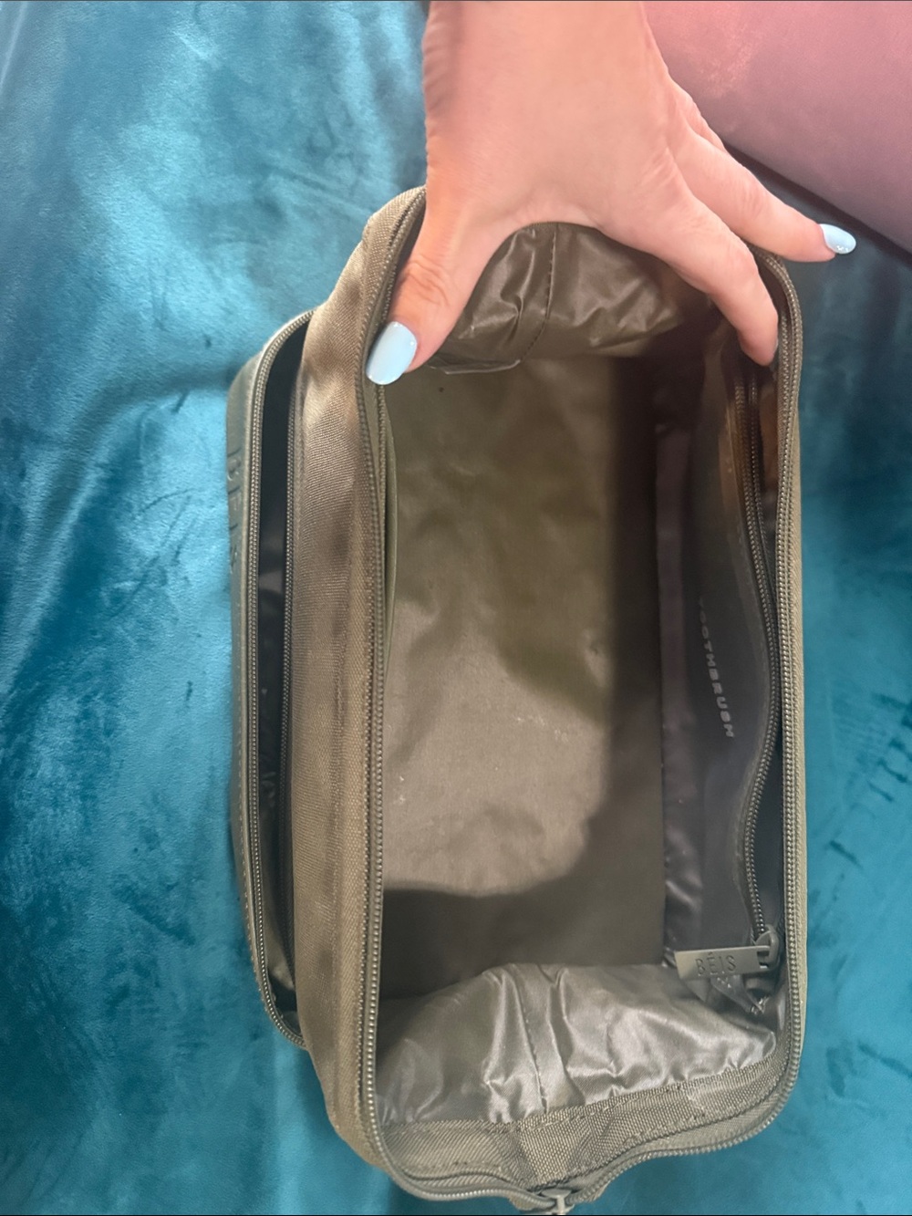 BEIS Dopp Toiletry Kit with Dual Zip Compartments in Olive - Picture 3 of 5